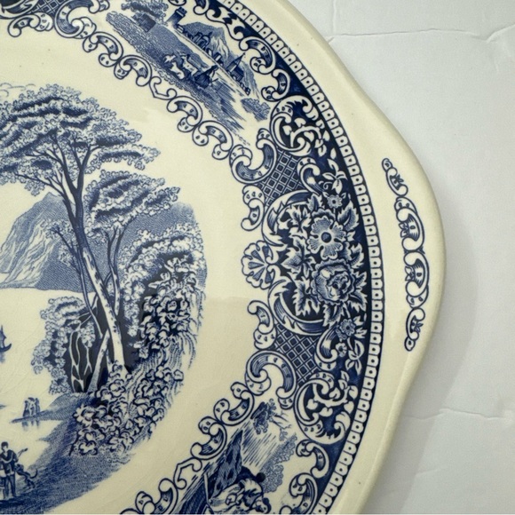 MYOTT Cambridge Old England Ironstone 12” Round Cake Plate Blue Transferware - Picture 4 of 7